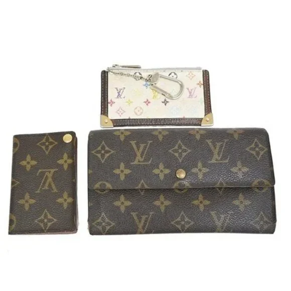 LOUIS VUITTON LV 3 Set Wallet Coin Card Case Monogram Multi Brown White 60YH846 - Picture 1 of 15